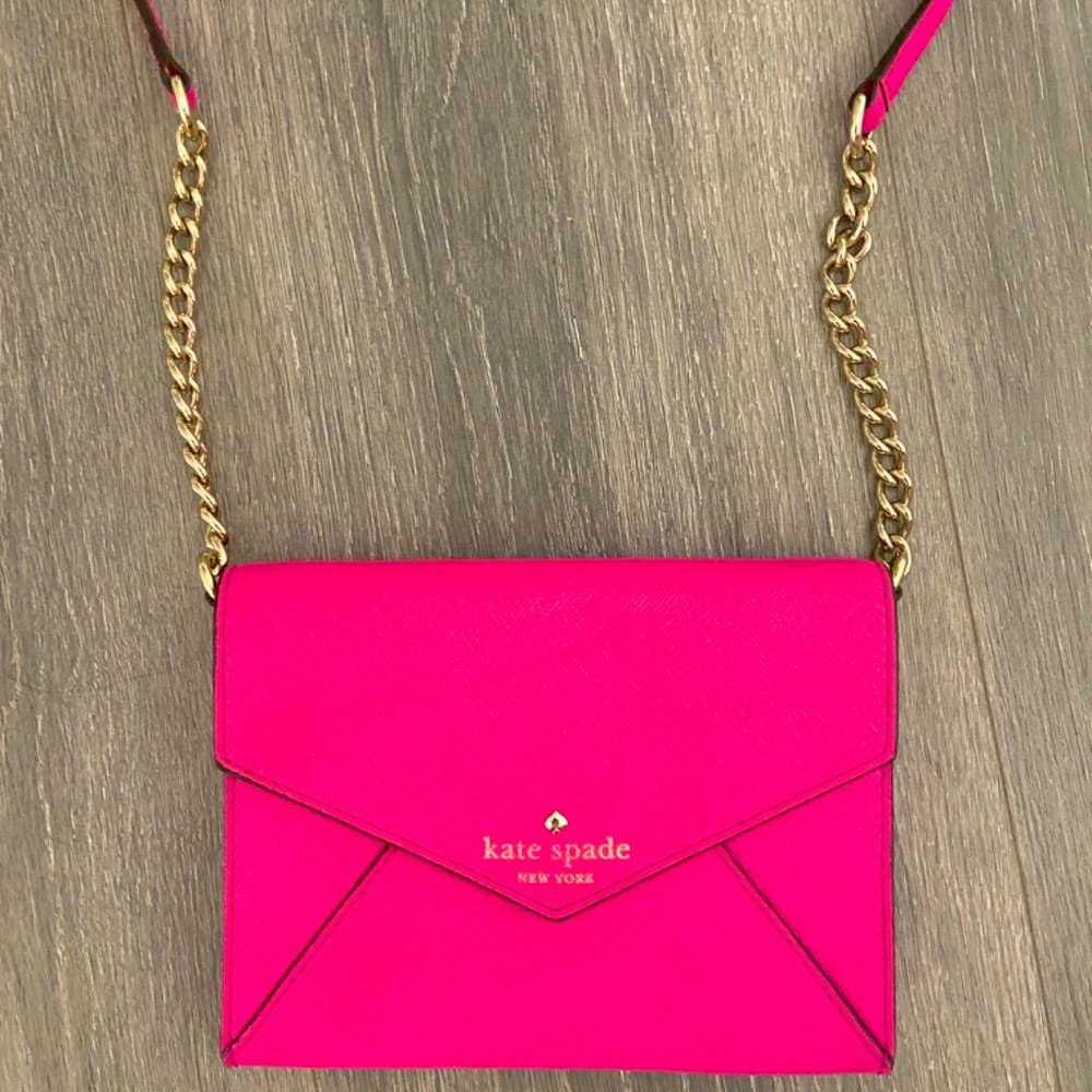 kate spade Hot Pink Envelope Crossbody with Gold Chain - Picture 1 of 5